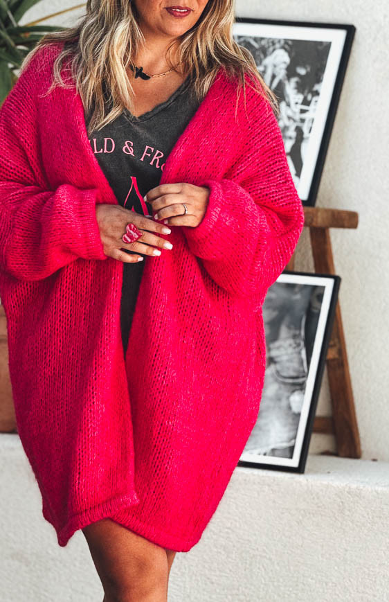 Fuchsia mid-length RANDY cardigan