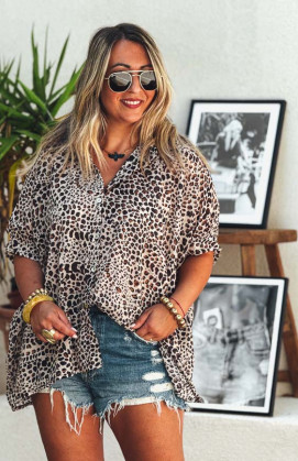 Léopard camel CASSANDRA short-sleeved shirt