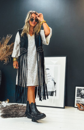 Black HENDRIX sleeveless fringed jacket