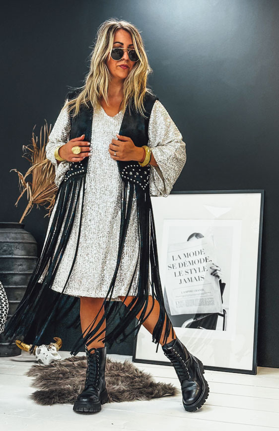 Veste à franges HENDRIX sans manches noire