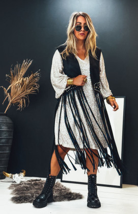Black HENDRIX sleeveless fringed jacket