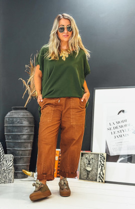 T-shirt AMERIGO manches courtes vert olive foncé