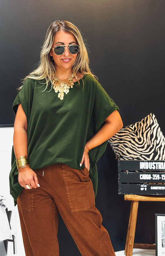 T-shirt AMERIGO manches courtes vert olive foncé
