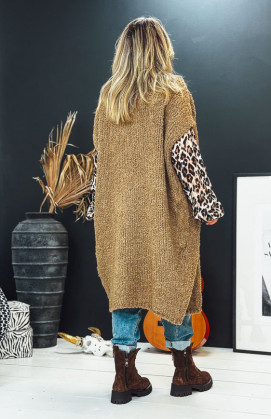 Camel WOODSTOCK long cardigan with short sleeves