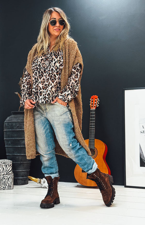 Camel WOODSTOCK long cardigan with short sleeves