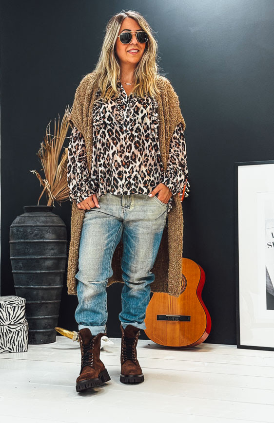 Camel WOODSTOCK long cardigan with short sleeves