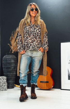 Camel WOODSTOCK long cardigan with short sleeves