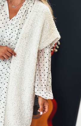 Ecru WOODSTOCK long cardigan with short sleeves