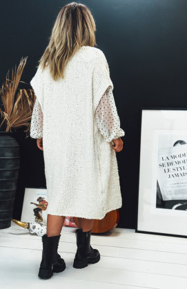 Ecru WOODSTOCK long cardigan with short sleeves