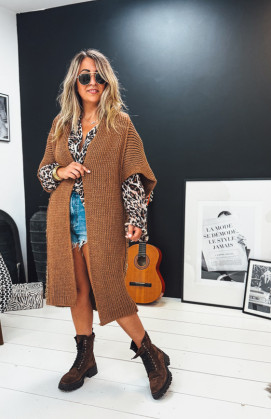Gilet DOLCE long manches courtes camel