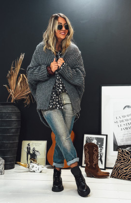 Gilet PRAGA mi-long gris foncé