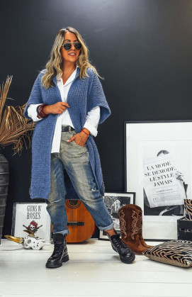 Gilet DOLCE long manches courtes bleu