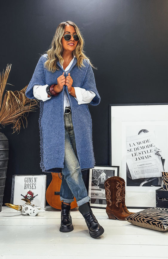 Gilet DOLCE long manches courtes bleu