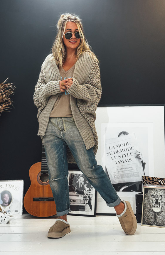 Taupe PRAGA mid-length cardigan