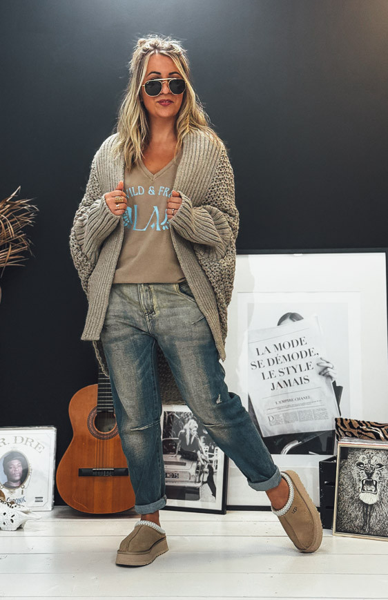 Taupe PRAGA mid-length cardigan