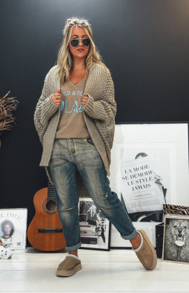 Taupe PRAGA mid-length cardigan