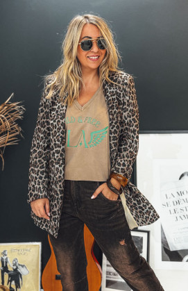 T-shirt BOHO manches courtes camel/vert