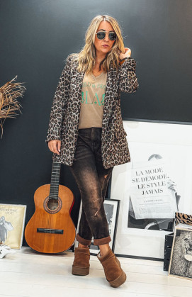 T-shirt BOHO manches courtes camel/vert