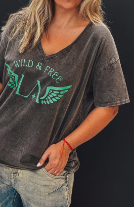 T-shirt BOHO manches courtes noir vintage/vert