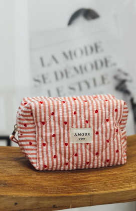 Pochette BEAUTY coeurs/rose