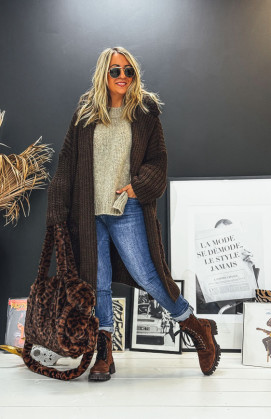 Gilet NAZARIO mi-long chocolat