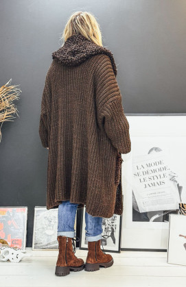 Gilet NAZARIO mi-long chocolat