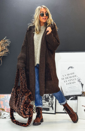 Gilet NAZARIO mi-long chocolat