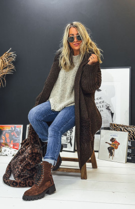 Gilet NAZARIO mi-long chocolat
