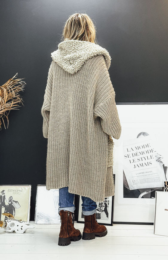 Gilet NAZARIO mi-long taupe foncé