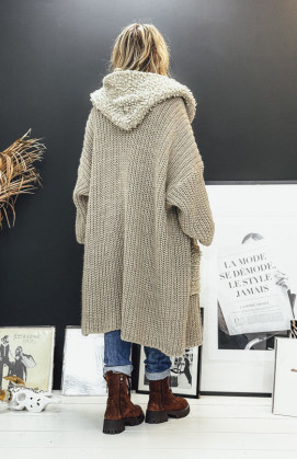 Gilet NAZARIO mi-long taupe foncé