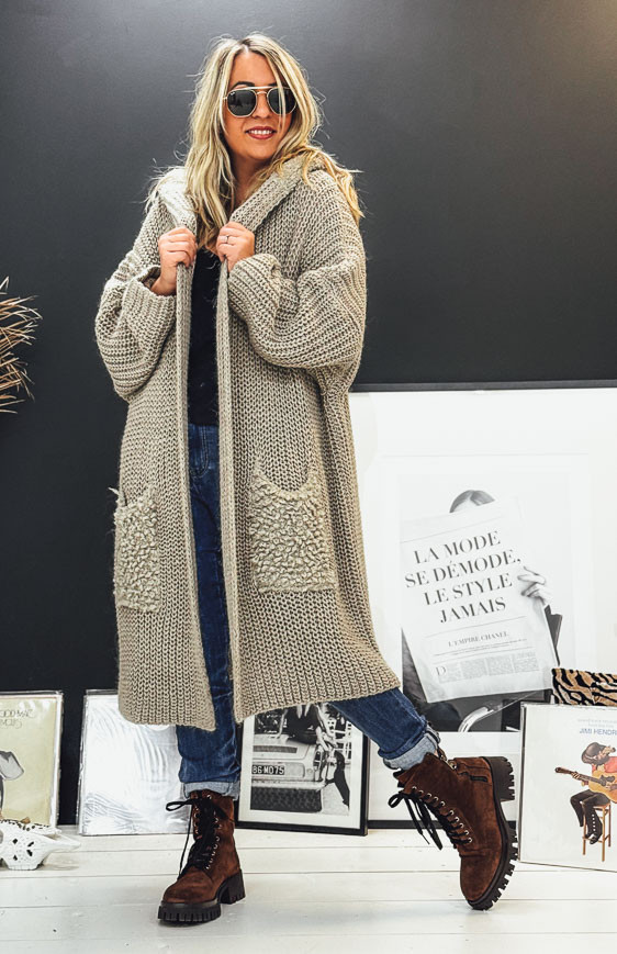 Gilet NAZARIO mi-long taupe foncé