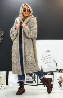 Gilet NAZARIO mi-long taupe foncé