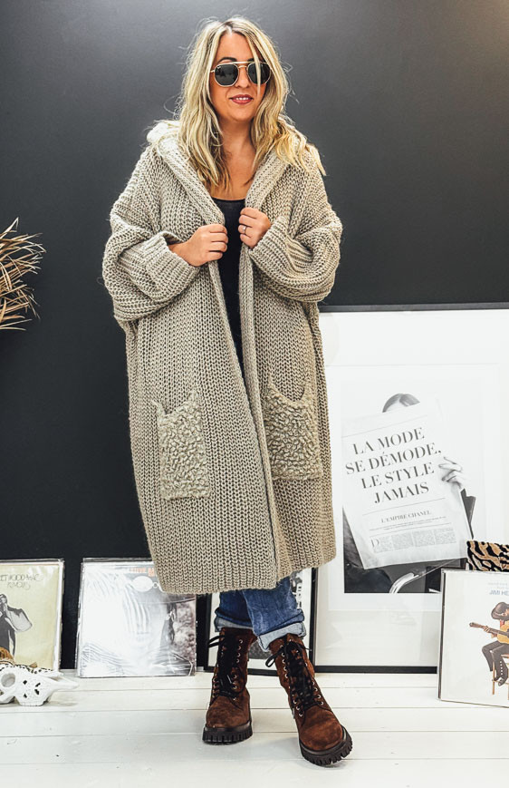 Gilet NAZARIO mi-long taupe foncé