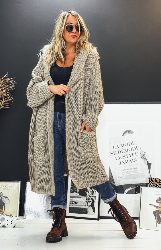 Gilet NAZARIO mi-long taupe foncé