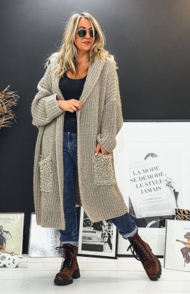 Gilet NAZARIO mi-long taupe foncé
