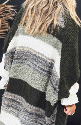 Kaki TOBIAS long cardigan with short sleeves