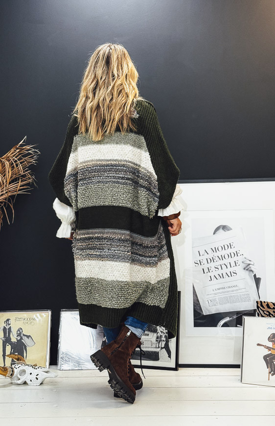 Kaki TOBIAS long cardigan with short sleeves