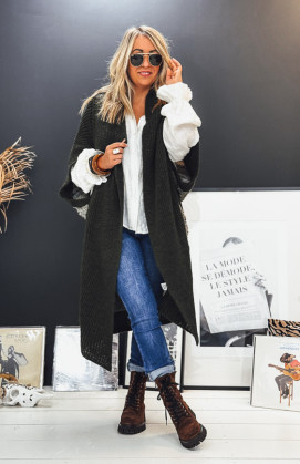 Kaki TOBIAS long cardigan with short sleeves