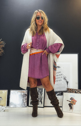 Light beige TOBIAS long cardigan with short sleeves