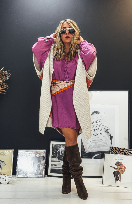 Light beige TOBIAS long cardigan with short sleeves