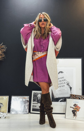 Light beige TOBIAS long cardigan with short sleeves