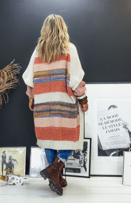 Light beige TOBIAS long cardigan with short sleeves