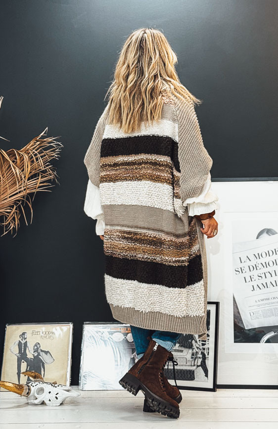 Taupe TOBIAS long cardigan with short sleeves