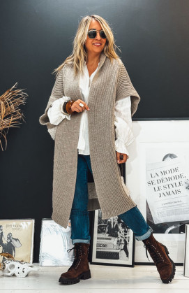Taupe TOBIAS long cardigan with short sleeves