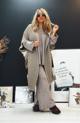 Taupe TOBIAS long cardigan with short sleeves