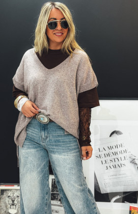 Dark taupe MERDERIC short-sleeved sweater