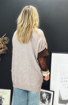 Dark taupe MERDERIC short-sleeved sweater