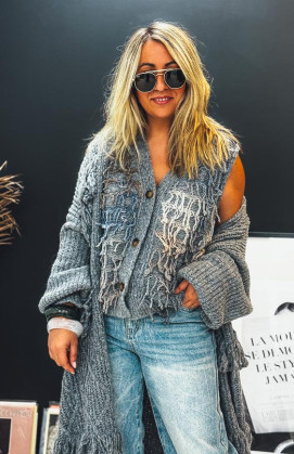 Grey MARTIN short sleeveless cardigan