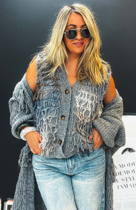 Grey MARTIN short sleeveless cardigan