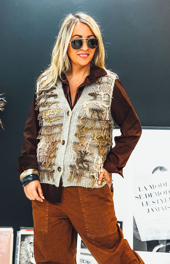 Taupe MARTIN short sleeveless cardigan
